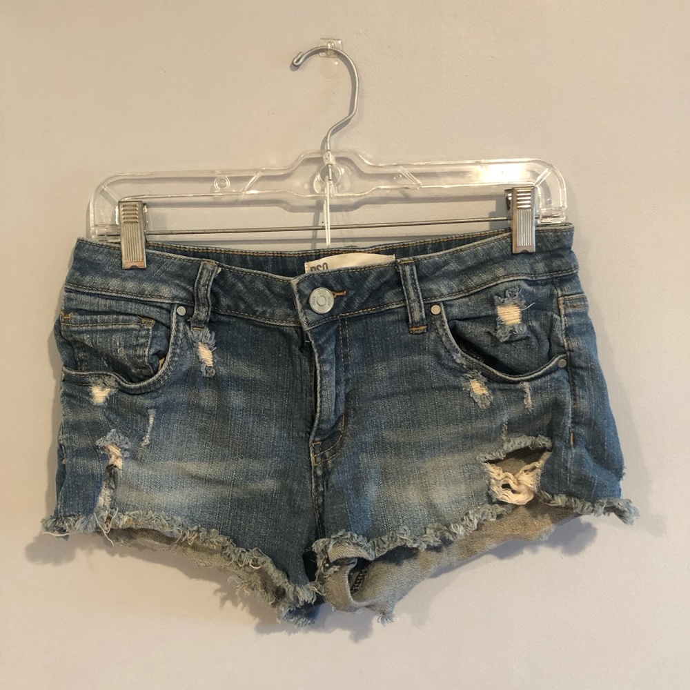 Distressed denim shorts